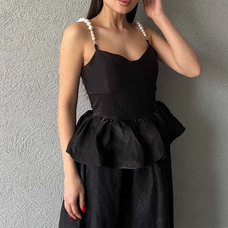 Solid Color Pearl Chain Dress