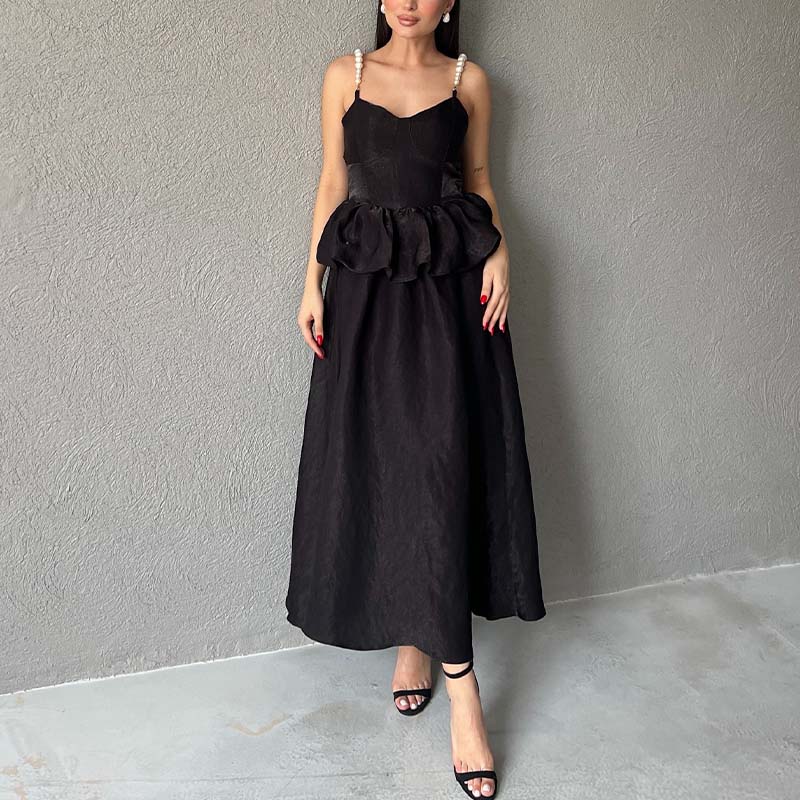 Solid Color Pearl Chain Dress