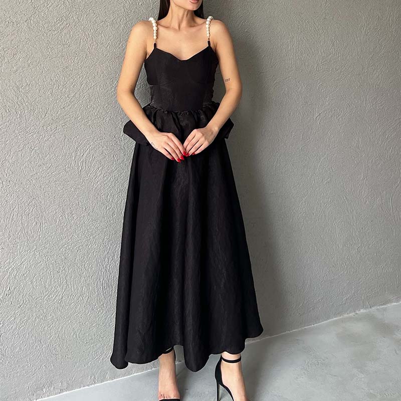 Solid Color Pearl Chain Dress