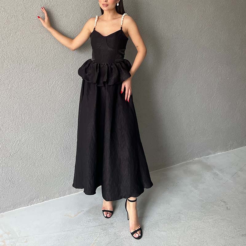 Solid Color Pearl Chain Dress