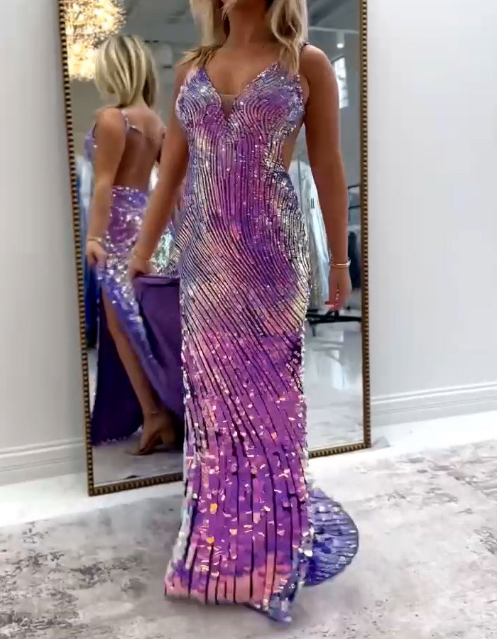 Purple Sequin Cocktail Dress