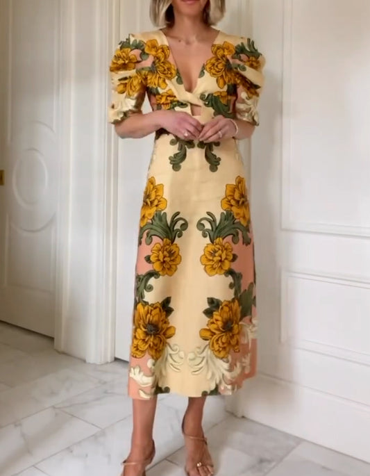 Floral Puff-Sleeves Dress