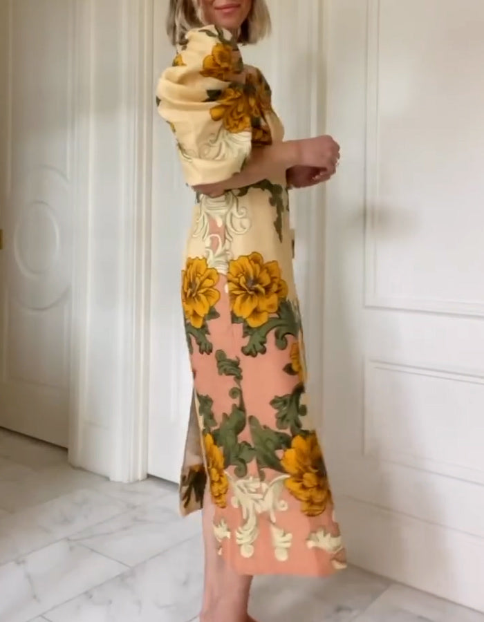 Floral Puff-Sleeves Dress