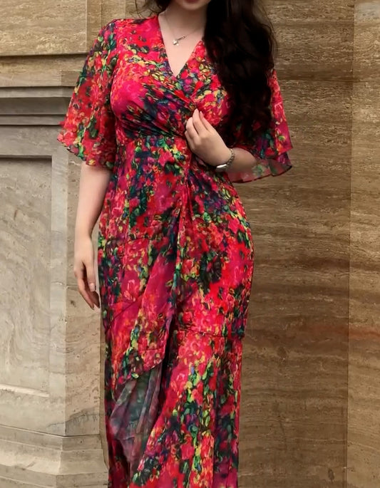 Red Flower Casual Dress