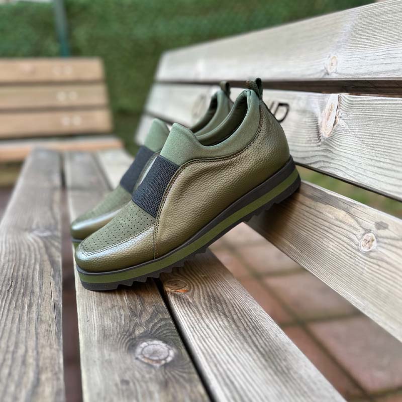 Stretch Leather Slip-On Shoes