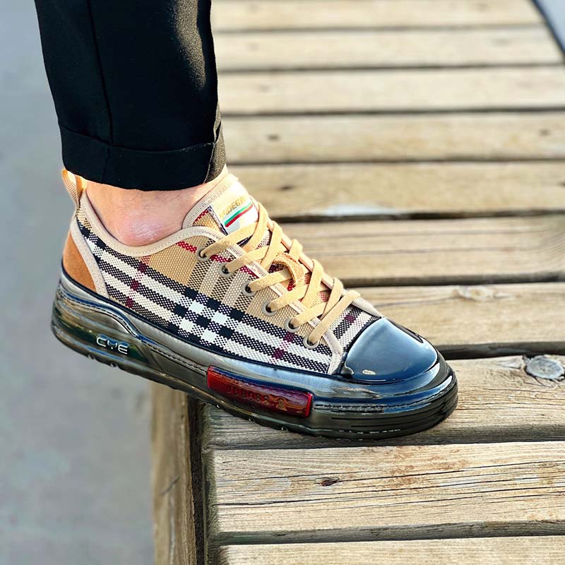 Khaki Plaid Flat Shoes