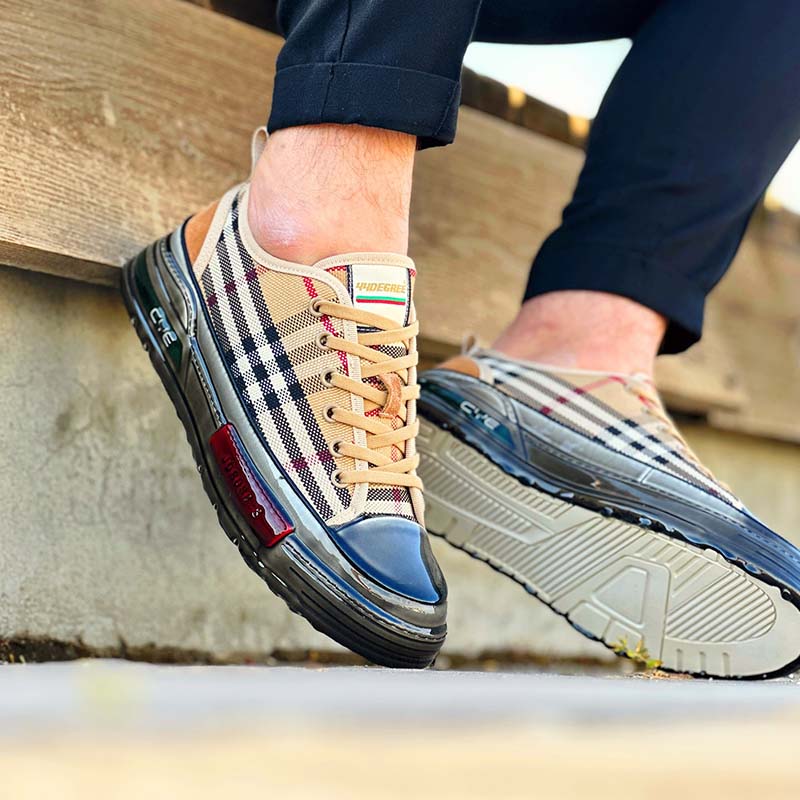 Khaki Plaid Flat Shoes