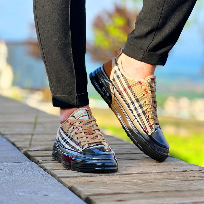 Khaki Plaid Flat Shoes