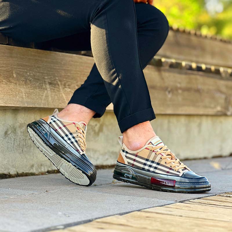 Khaki Plaid Flat Shoes