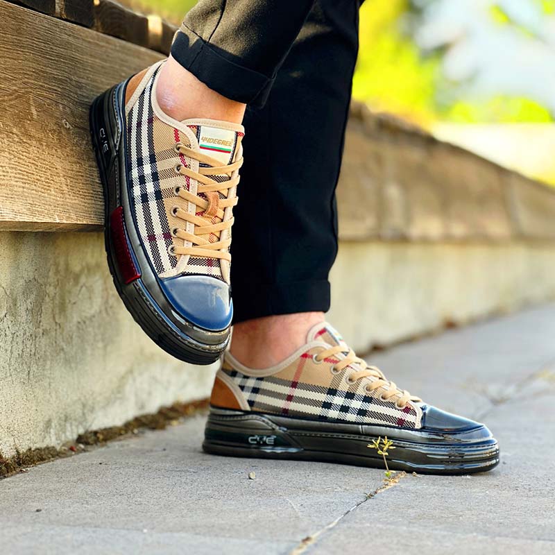 Khaki Plaid Flat Shoes