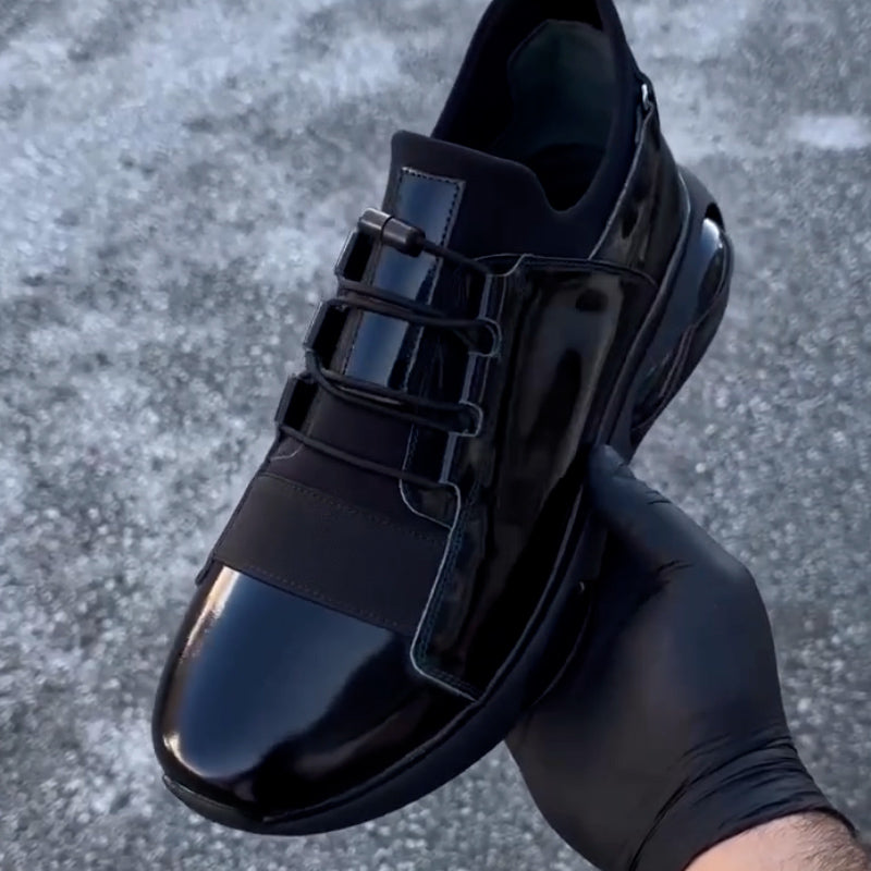 Black Leather Slip-on Sneakers