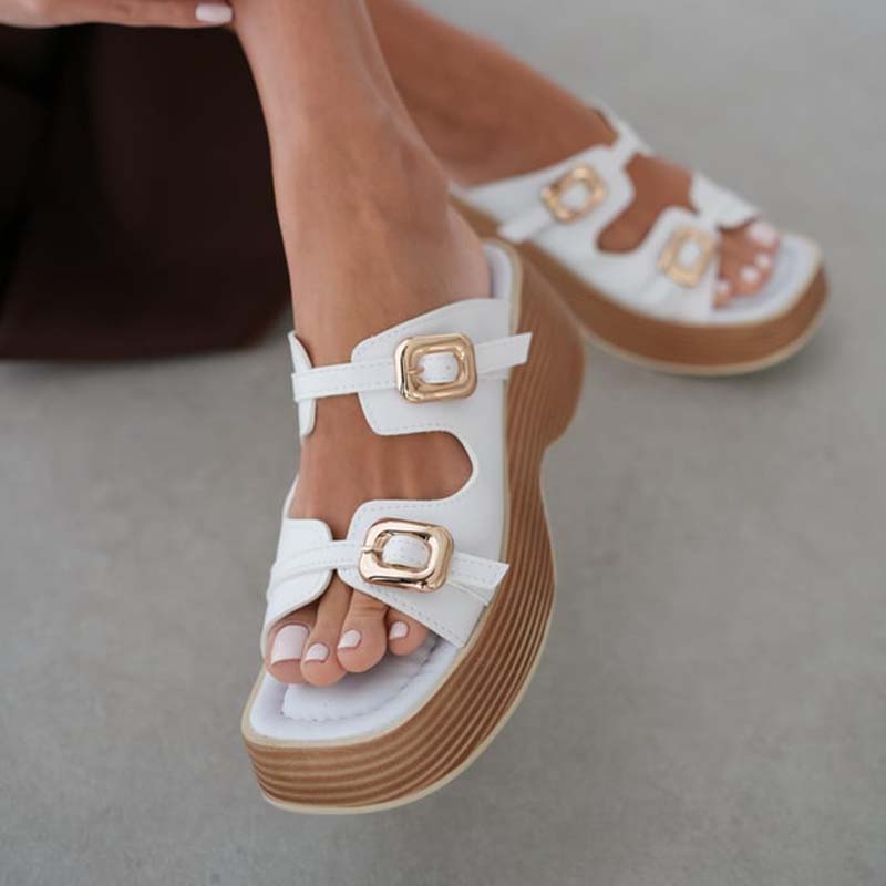 Buckle Wedge Slippers