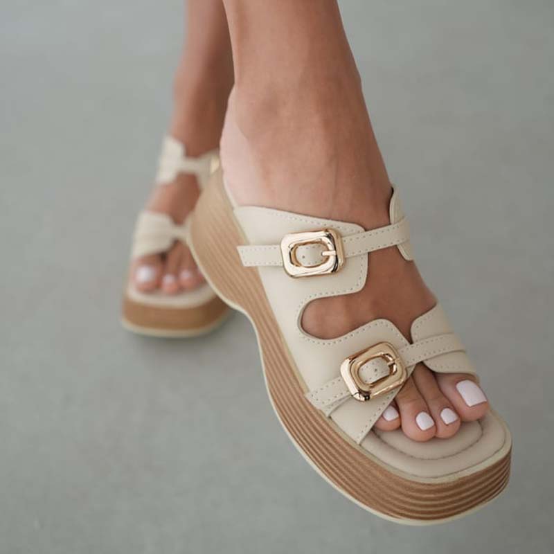 Buckle Wedge Slippers