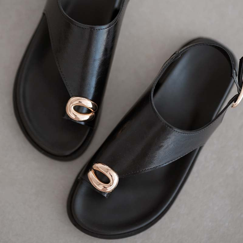 Clip-Toe Leather Slippers