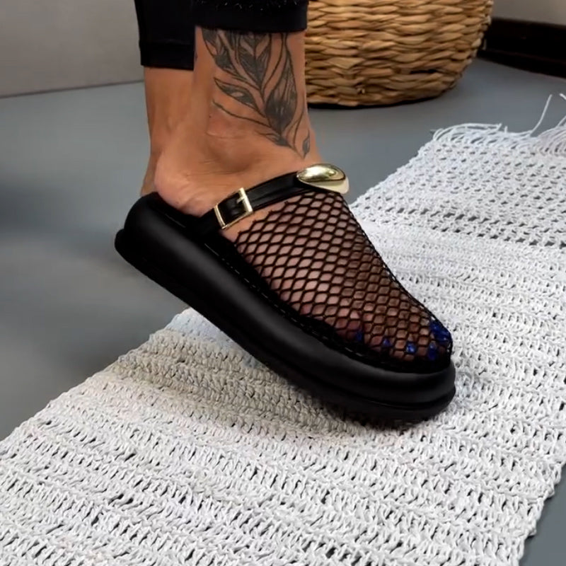 Black Mesh Slippers