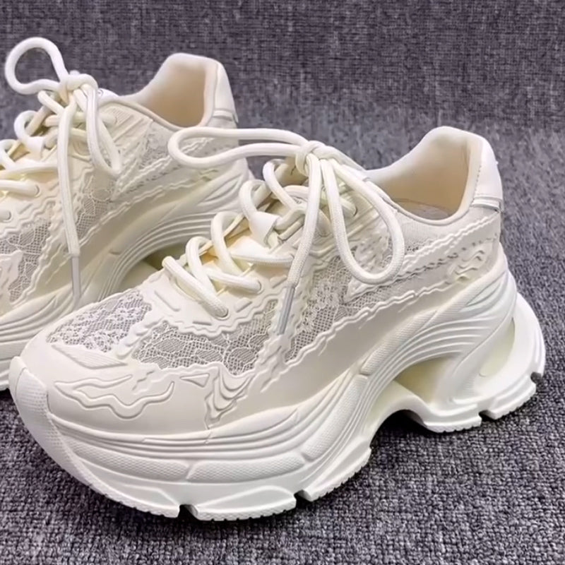White Breathable Chunky Sneakers