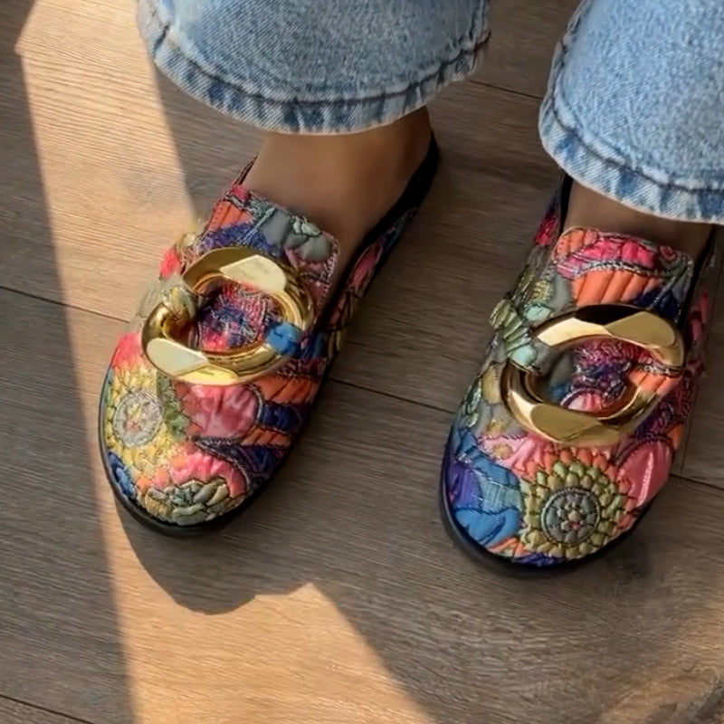 Colorful Print Flat Slippers