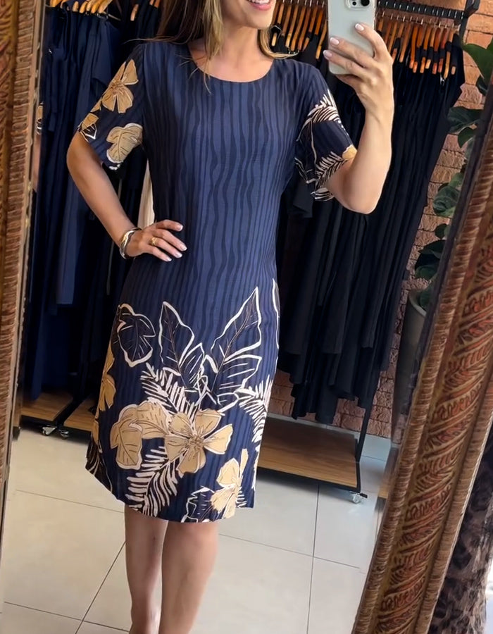 Flower Print Half-Sleeve Dress