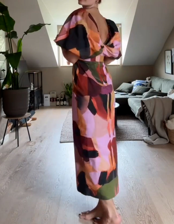 Printed Bubble Sleeve Dress