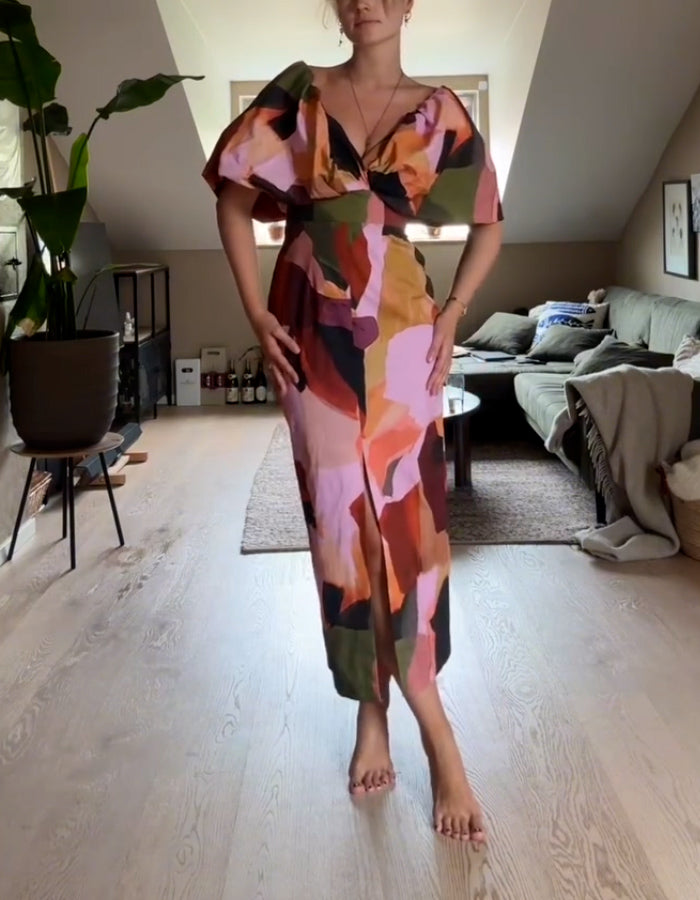 Printed Bubble Sleeve Dress