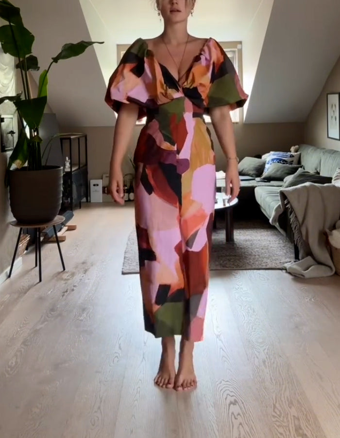 Printed Bubble Sleeve Dress