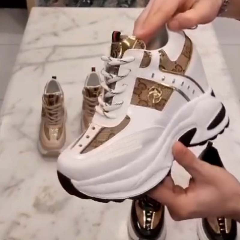 Leather Thick-Sole Sneakers