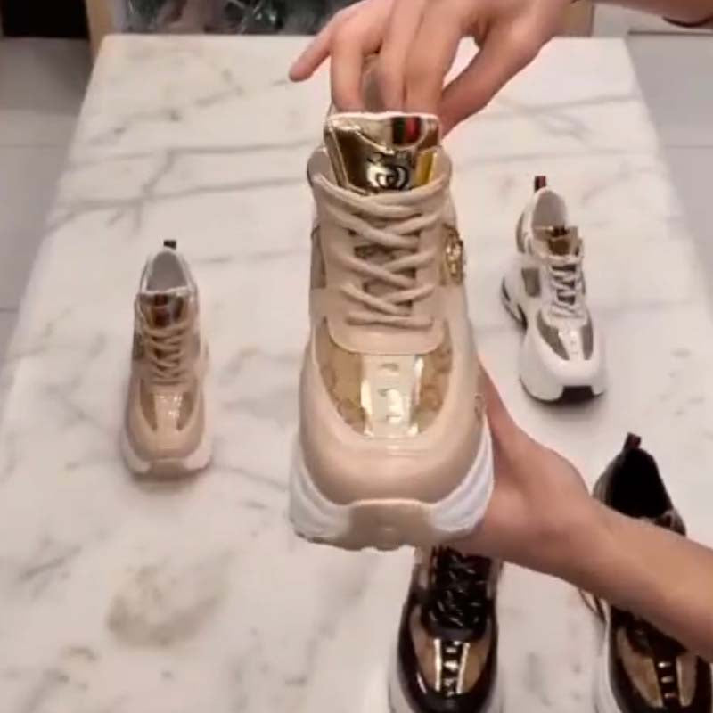 Leather Thick-Sole Sneakers