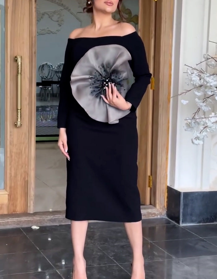 Black 3D-Flower Dress