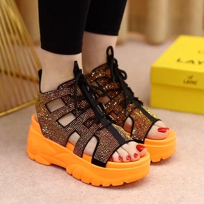 Shiny Lace-Up Sandals