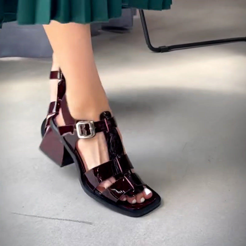 Leather Thick-Heel Sandals