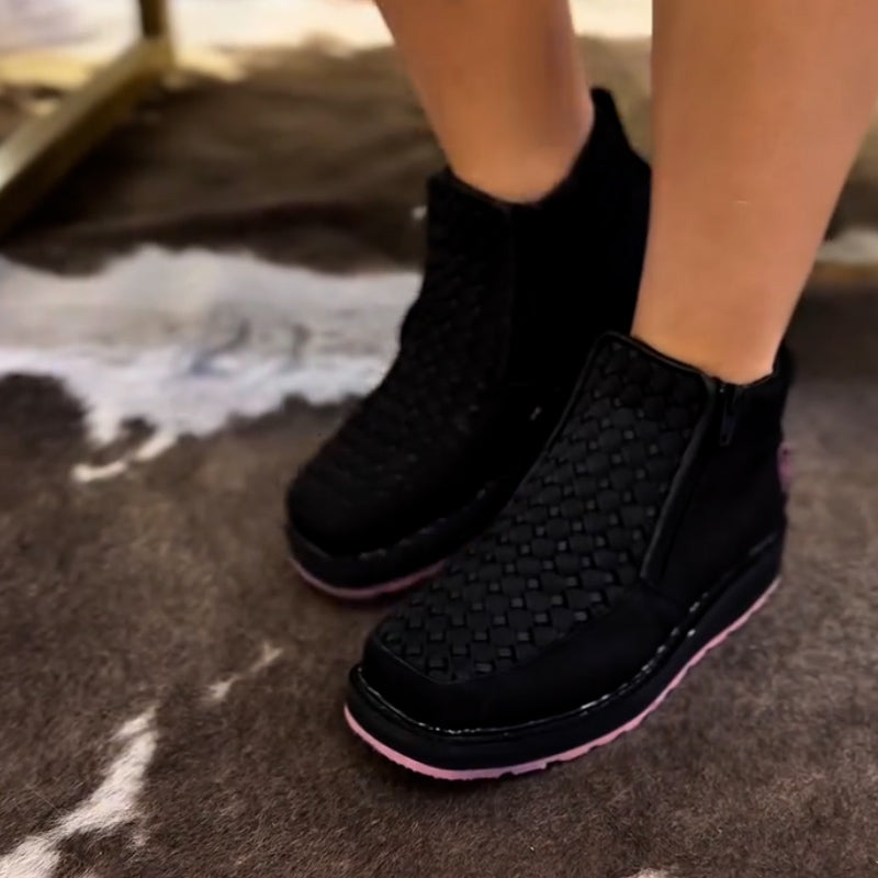 Black Zipper Short Boots