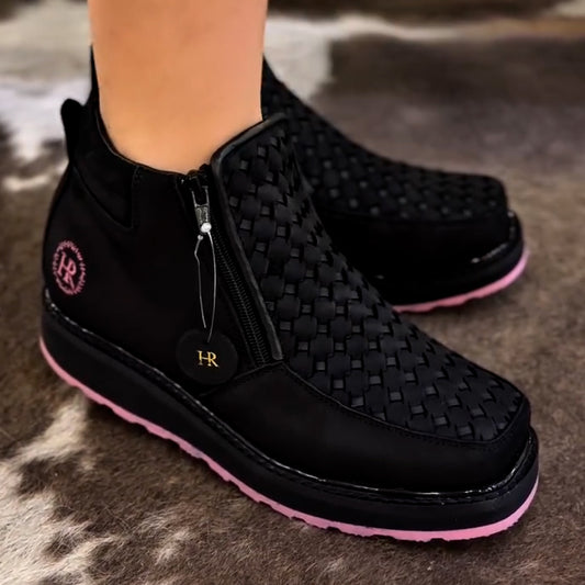 Black Zipper Short Boots