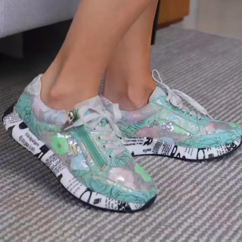 Green Print Comfy Sneakers