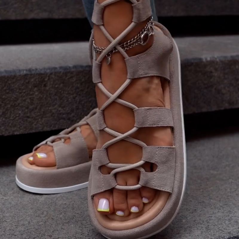 Solid-Color Lace-Up Sandals