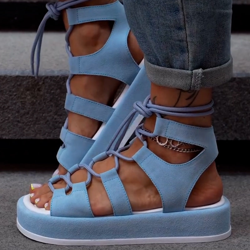 Solid-Color Lace-Up Sandals