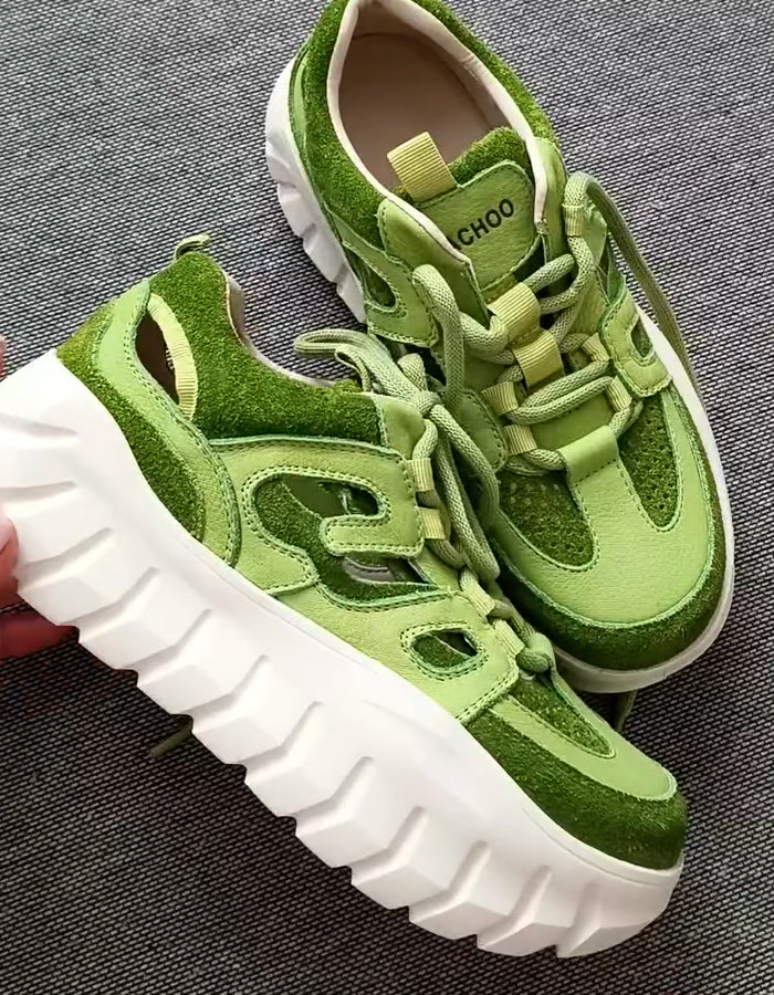 Green Hollow Chunky Sneakers