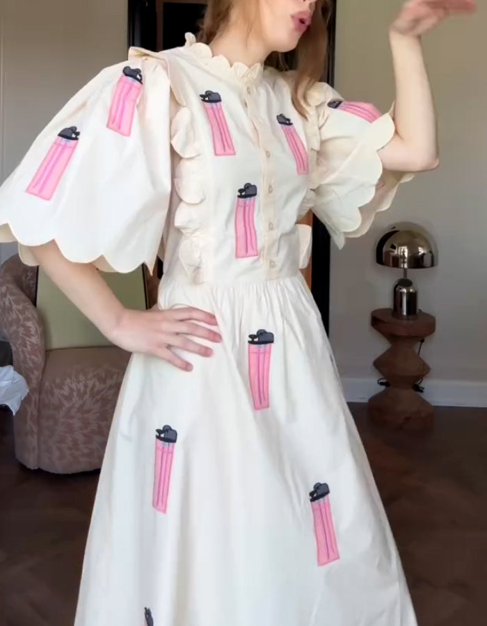 White Casual Print Dress