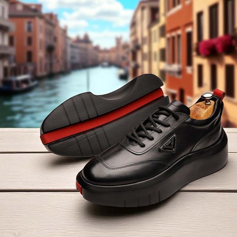 Black Leather Comfy Sneakers