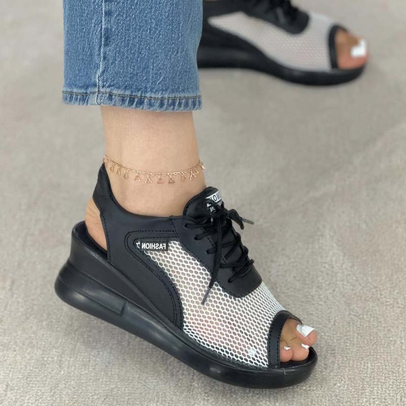 Mesh Wedge Sandals