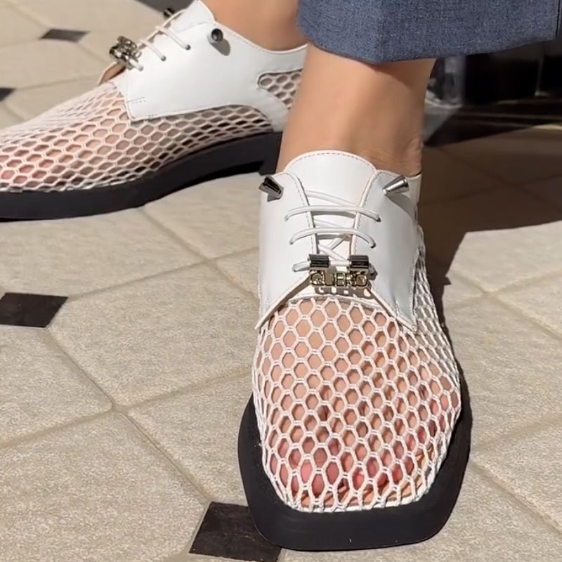 White Mesh Flat Shoes