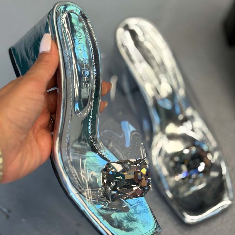 Crystal Thick-Heel Slippers
