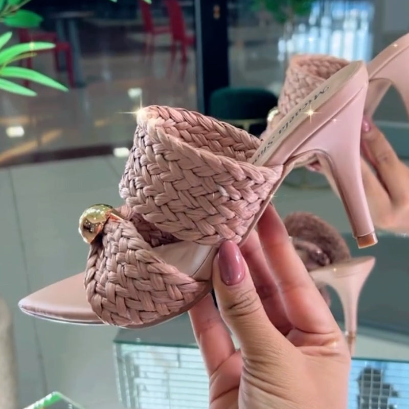 Knit Pearl High-Heel Slippers