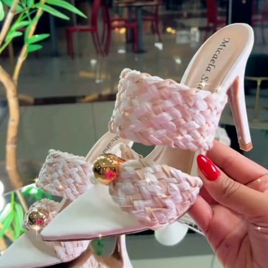 Knit Pearl High-Heel Slippers