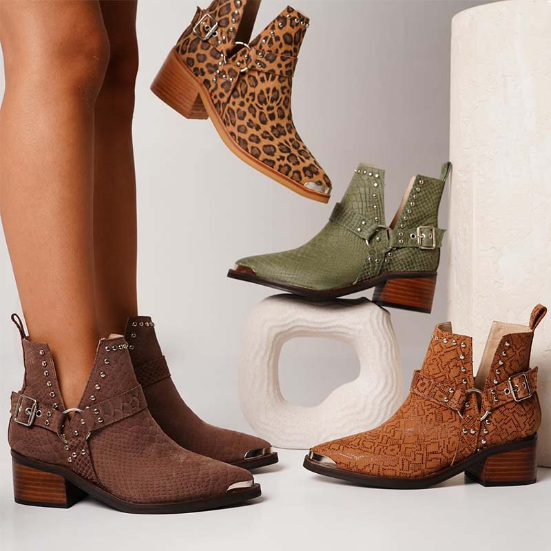 Buckle Leather Ankle Boots