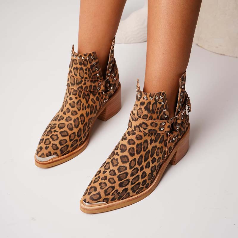 Buckle Leather Ankle Boots