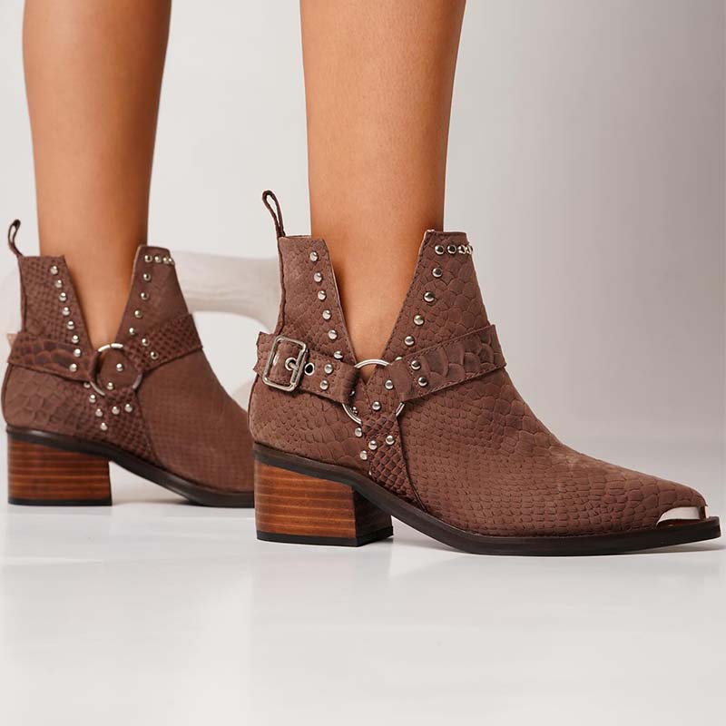 Buckle Leather Ankle Boots