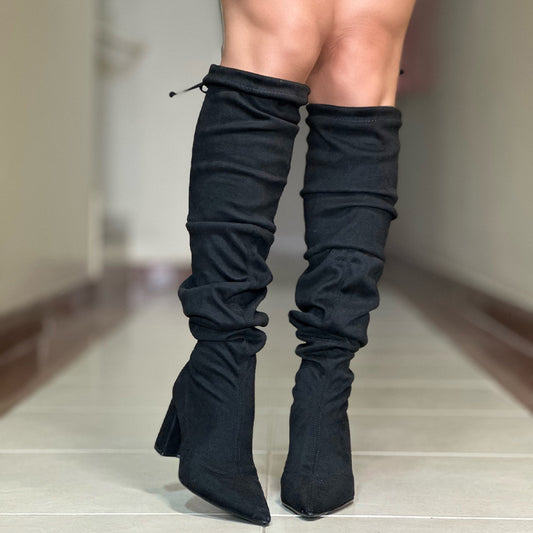 Black Stretch Lace-Up Boots