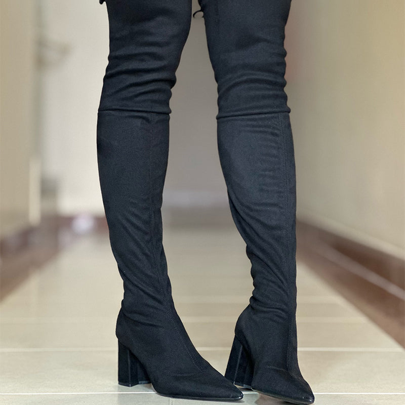 Black Stretch Lace-Up Boots