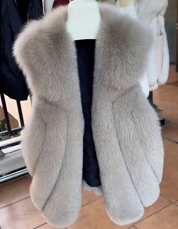 Gray Sleeveless Fur Coat