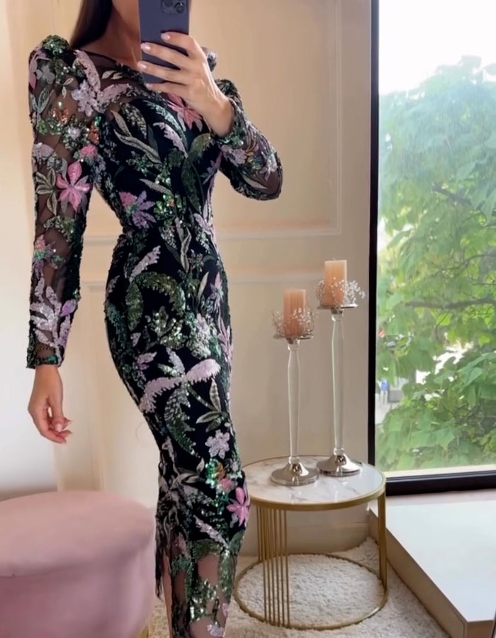 Black Sequins Slim Dress